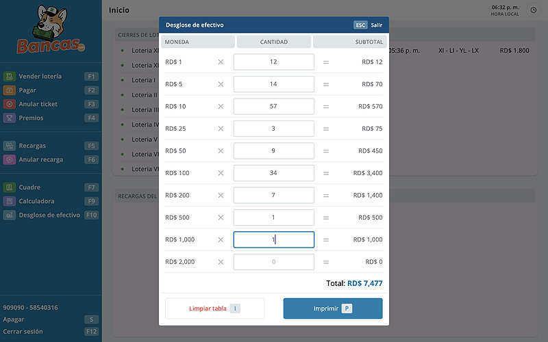 Desglose de Efectivo