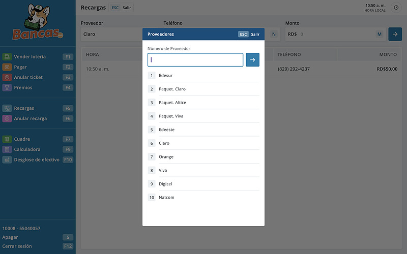 Pantalla de Recargas Móviles